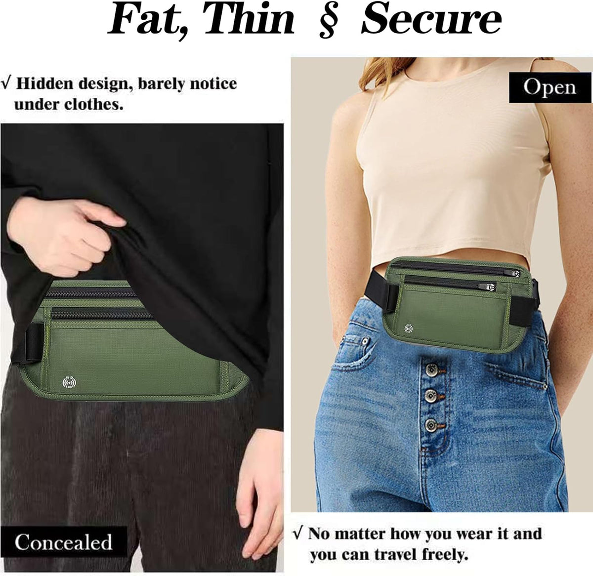 Black Hidden Money Belt for Travel for Men, Waist Wallet Anti Theft, RFID Passport Holder For Travel Men Or Women, Money Pouch, RFID Passport Holder(Black1)