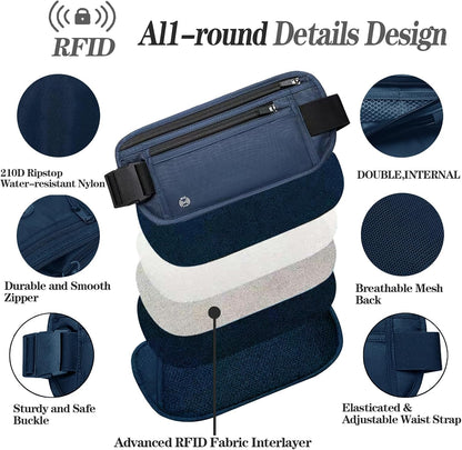 Black Hidden Money Belt for Travel for Men, Waist Wallet Anti Theft, RFID Passport Holder For Travel Men Or Women, Money Pouch, RFID Passport Holder(Black1)