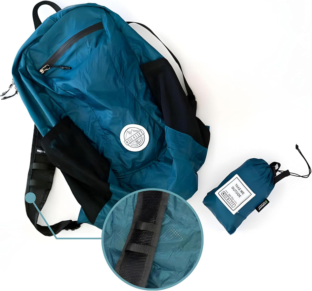 Foldable Packable Backpack 16L, Travel Daypack | Ultralight folds flat when not needed, a 100gm compact carry bag with a zip storage pouch for outings and errands