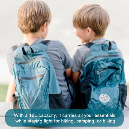 Foldable Packable Backpack 16L, Travel Daypack | Ultralight folds flat when not needed, a 100gm compact carry bag with a zip storage pouch for outings and errands