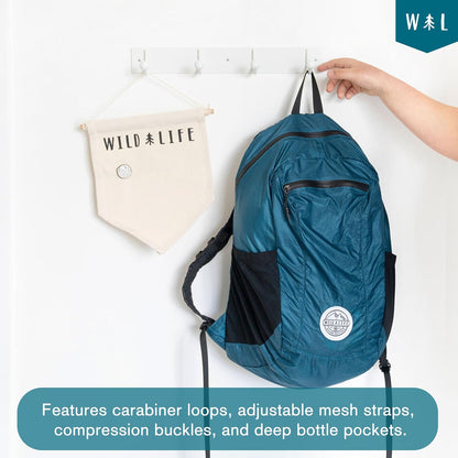 Foldable Packable Backpack 16L, Travel Daypack | Ultralight folds flat when not needed, a 100gm compact carry bag with a zip storage pouch for outings and errands