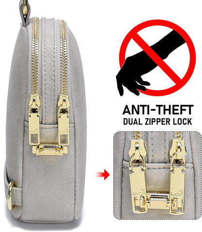 Anti Theft Crossbody Bag for Women, Small RFID Blocking Sling Purse with Zipper Lock for Travel, Vegan Leather