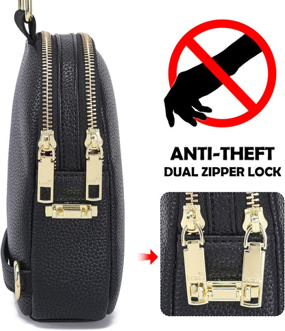 Anti Theft Crossbody Bag for Women, Small RFID Blocking Sling Purse with Zipper Lock for Travel, Vegan Leather