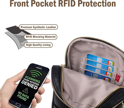 Anti Theft Crossbody Bag for Women, Small RFID Blocking Sling Purse with Zipper Lock for Travel, Vegan Leather