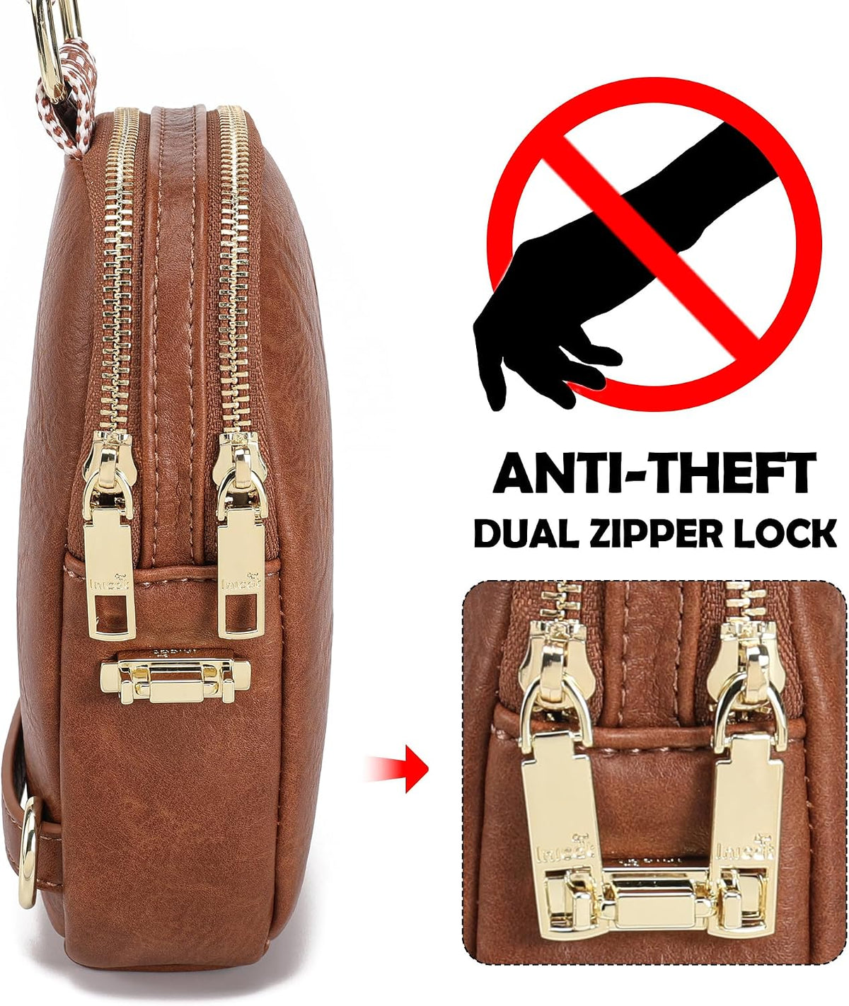 Anti Theft Crossbody Bag for Women, Small RFID Blocking Sling Purse with Zipper Lock for Travel, Vegan Leather