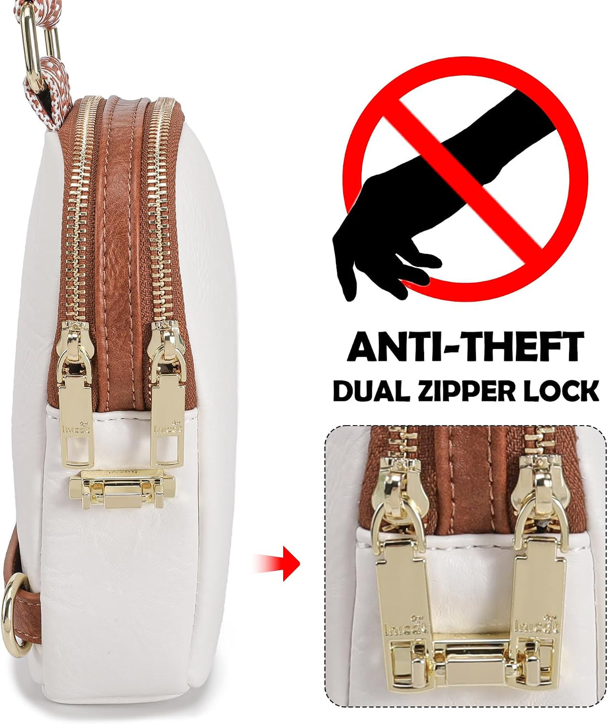 Anti Theft Crossbody Bag for Women, Small RFID Blocking Sling Purse with Zipper Lock for Travel, Vegan Leather