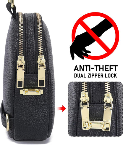 Anti Theft Crossbody Bag for Women, Small RFID Blocking Sling Purse with Zipper Lock for Travel, Vegan Leather