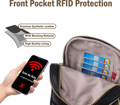 Anti Theft Crossbody Bag for Women, Small RFID Blocking Sling Purse with Zipper Lock for Travel, Vegan Leather