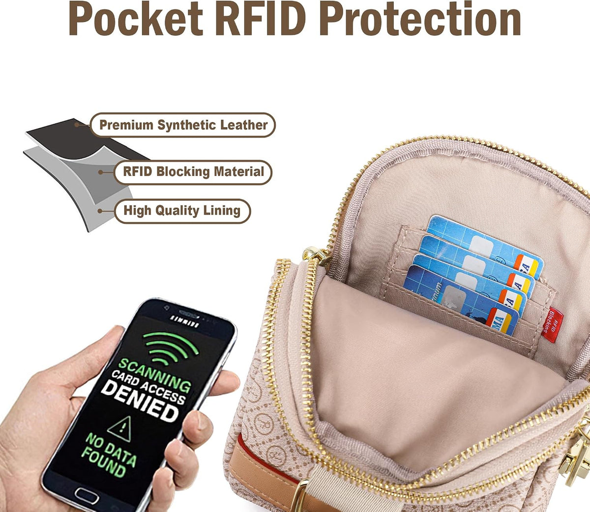 Anti Theft Crossbody Bag for Women, Small RFID Blocking Sling Purse with Zipper Lock for Travel, Vegan Leather