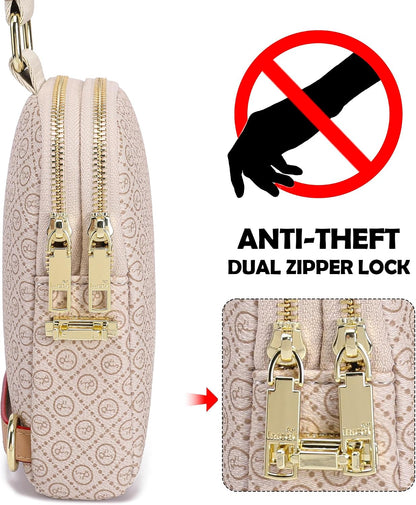 Anti Theft Crossbody Bag for Women, Small RFID Blocking Sling Purse with Zipper Lock for Travel, Vegan Leather