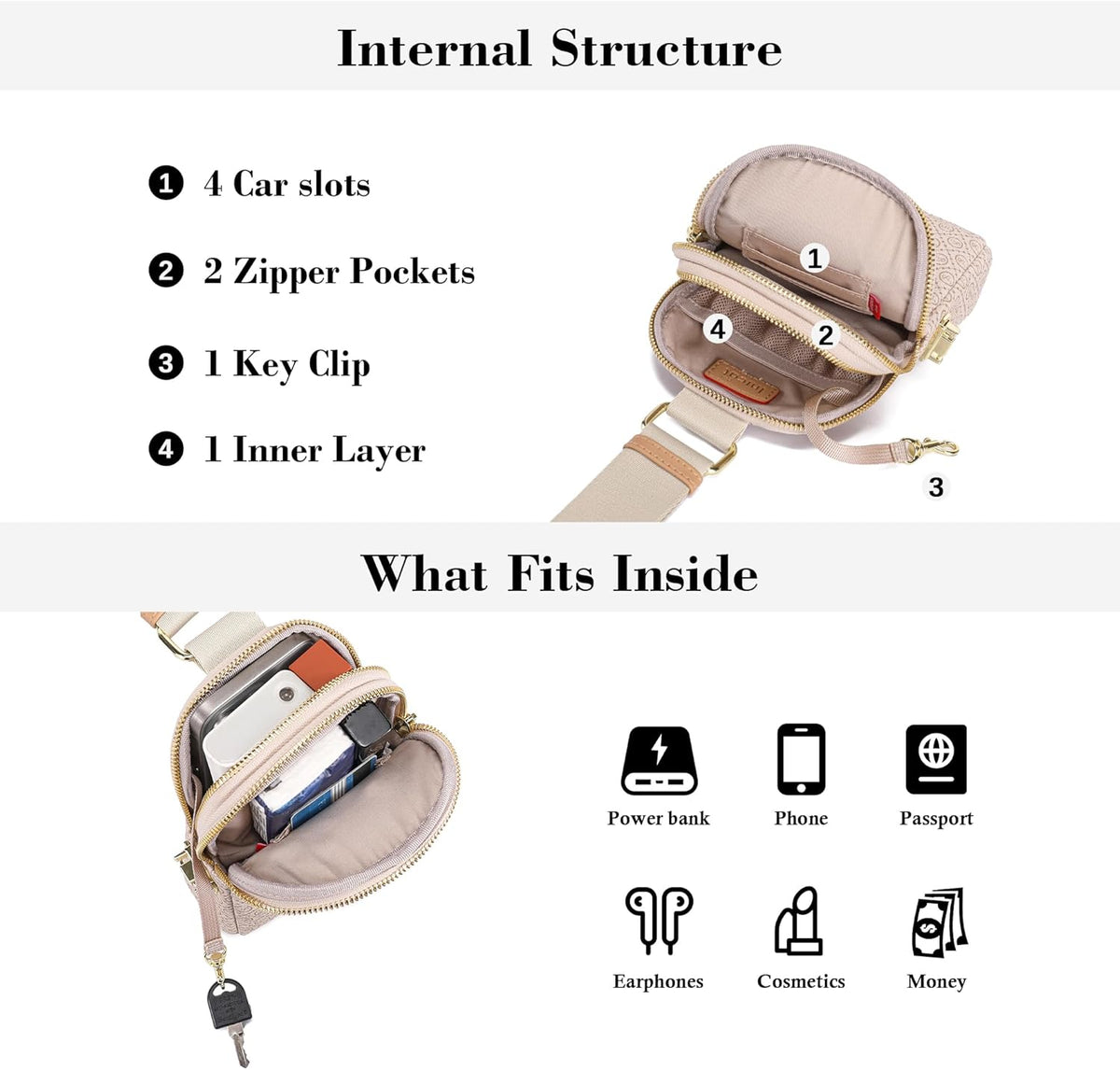 Anti Theft Crossbody Bag for Women, Small RFID Blocking Sling Purse with Zipper Lock for Travel, Vegan Leather