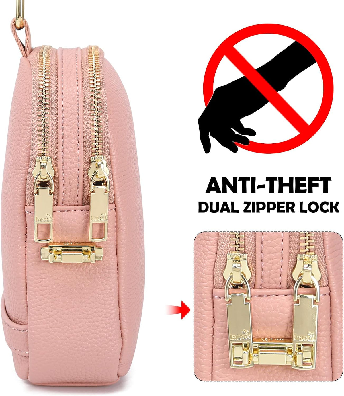 Anti Theft Crossbody Bag for Women, Small RFID Blocking Sling Purse with Zipper Lock for Travel, Vegan Leather