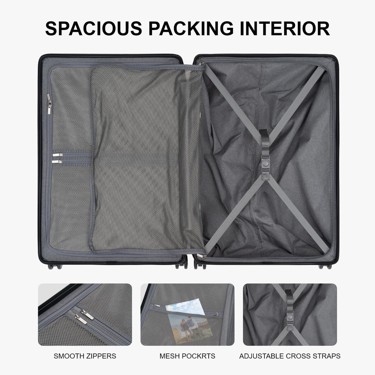 Hard Shell Carry on Luggage Airline Approved, Carry-on Suitcases with Wheels, Lightweight Luminous Textured Hardside Travel Bag with Tsa Lock, 20 Inch, Black