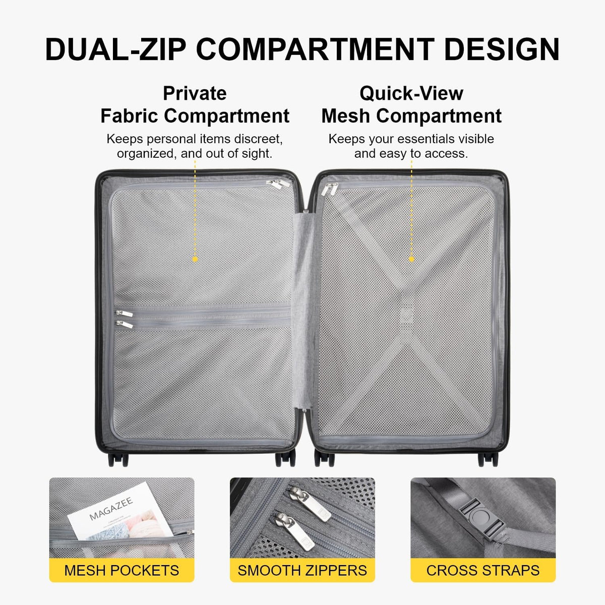 Hard Shell Carry on Luggage Airline Approved, Carry-on Suitcases with Wheels, Lightweight Luminous Textured Hardside Travel Bag with Tsa Lock, 20 Inch, Black