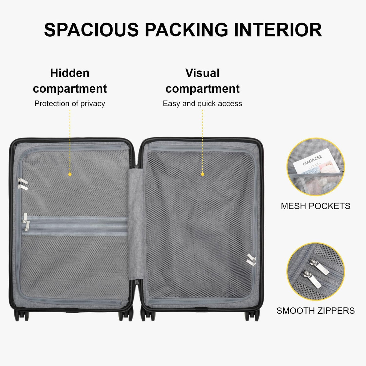 Hard Shell Carry on Luggage Airline Approved, Carry-on Suitcases with Wheels, Lightweight Luminous Textured Hardside Travel Bag with Tsa Lock, 20 Inch, Black