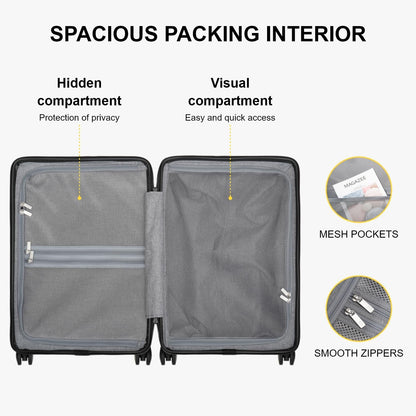 Hard Shell Carry on Luggage Airline Approved, Carry-on Suitcases with Wheels, Lightweight Luminous Textured Hardside Travel Bag with Tsa Lock, 20 Inch, Black