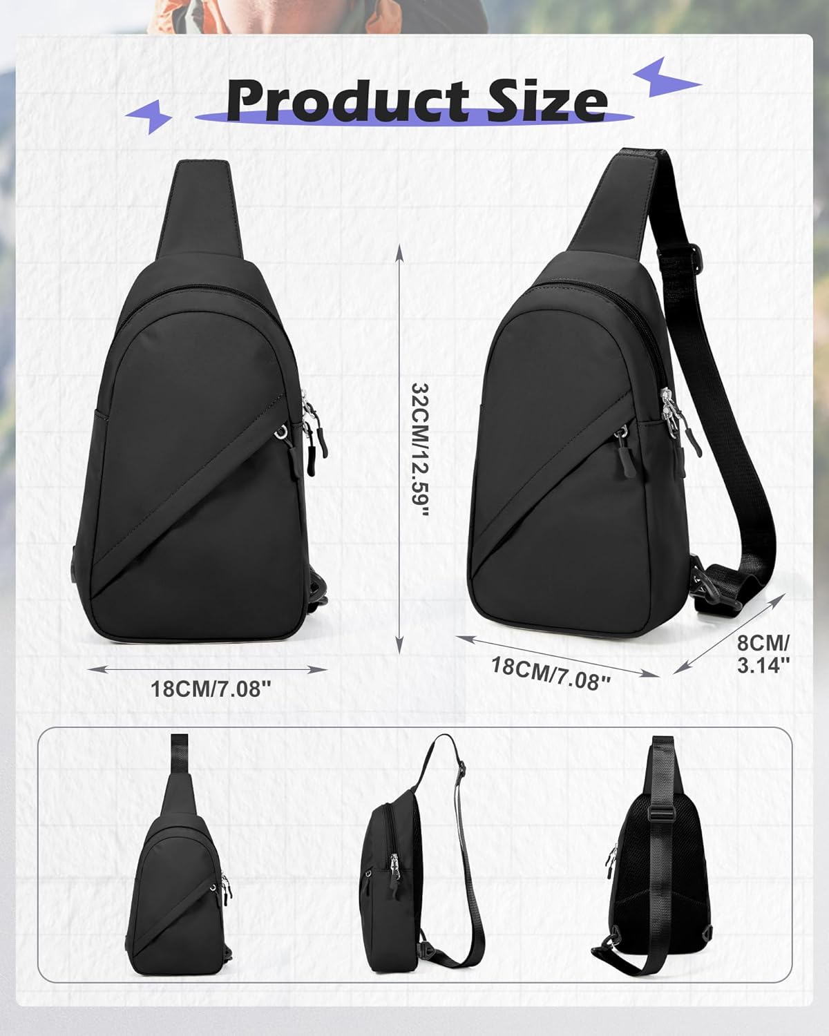 Blue Sling Crossbody Backpack Shoulder Bag for Men Women - Small One Strap Sling Bag Fanny Pack Daypack, Waterproof Nylon Chest Bag for Motorcycle Hiking Travel Gym Sport