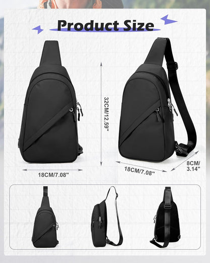 Blue Sling Crossbody Backpack Shoulder Bag for Men Women - Small One Strap Sling Bag Fanny Pack Daypack, Waterproof Nylon Chest Bag for Motorcycle Hiking Travel Gym Sport