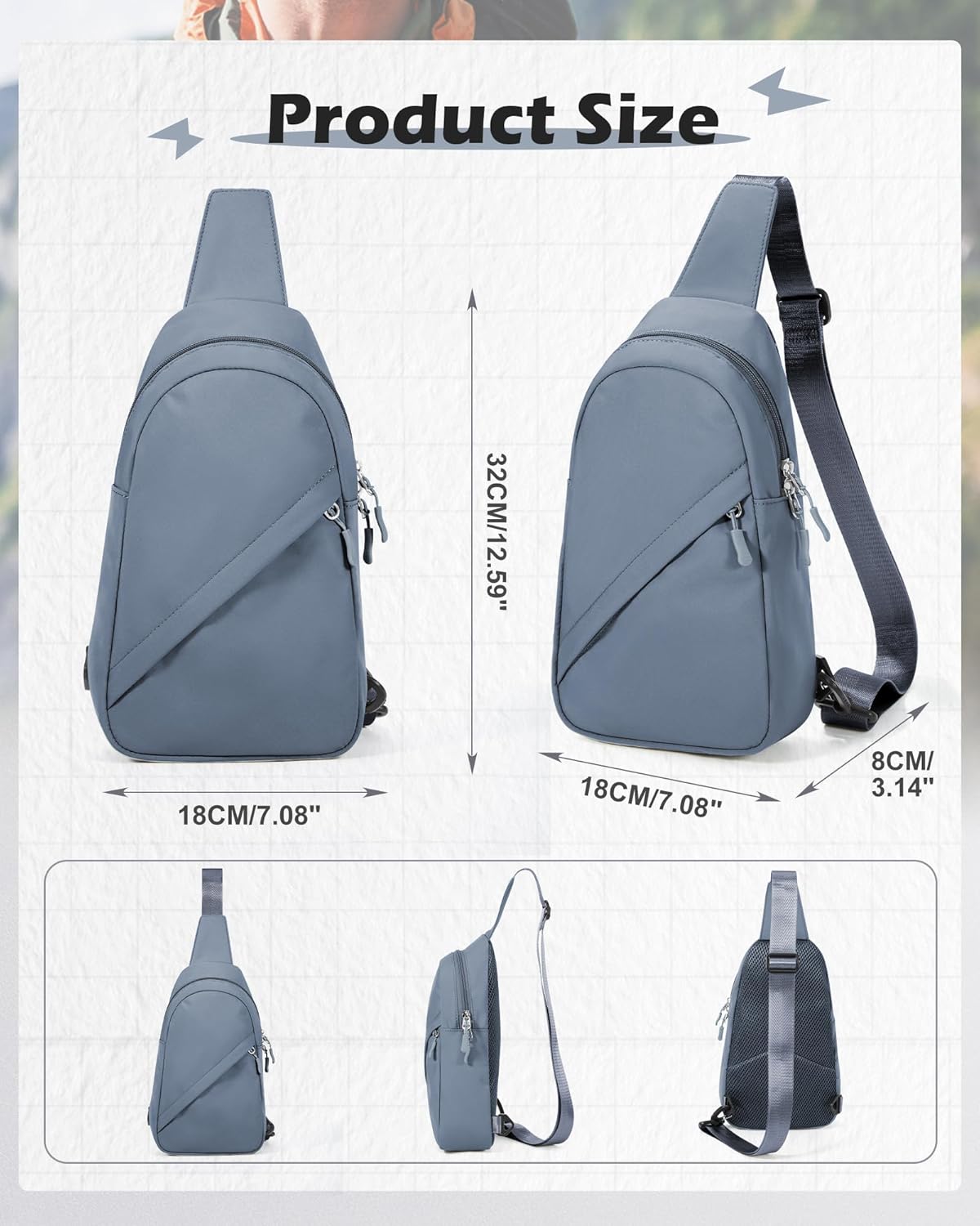 Blue Sling Crossbody Backpack Shoulder Bag for Men Women - Small One Strap Sling Bag Fanny Pack Daypack, Waterproof Nylon Chest Bag for Motorcycle Hiking Travel Gym Sport