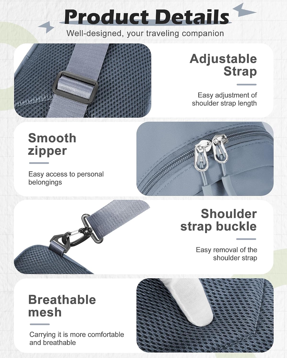Blue Sling Crossbody Backpack Shoulder Bag for Men Women - Small One Strap Sling Bag Fanny Pack Daypack, Waterproof Nylon Chest Bag for Motorcycle Hiking Travel Gym Sport