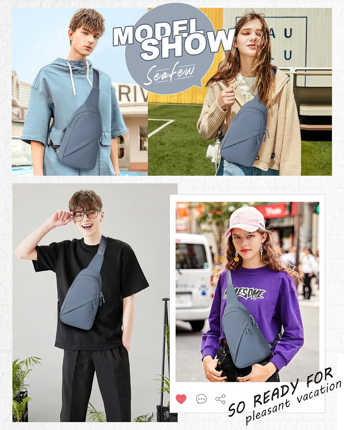 Blue Sling Crossbody Backpack Shoulder Bag for Men Women - Small One Strap Sling Bag Fanny Pack Daypack, Waterproof Nylon Chest Bag for Motorcycle Hiking Travel Gym Sport