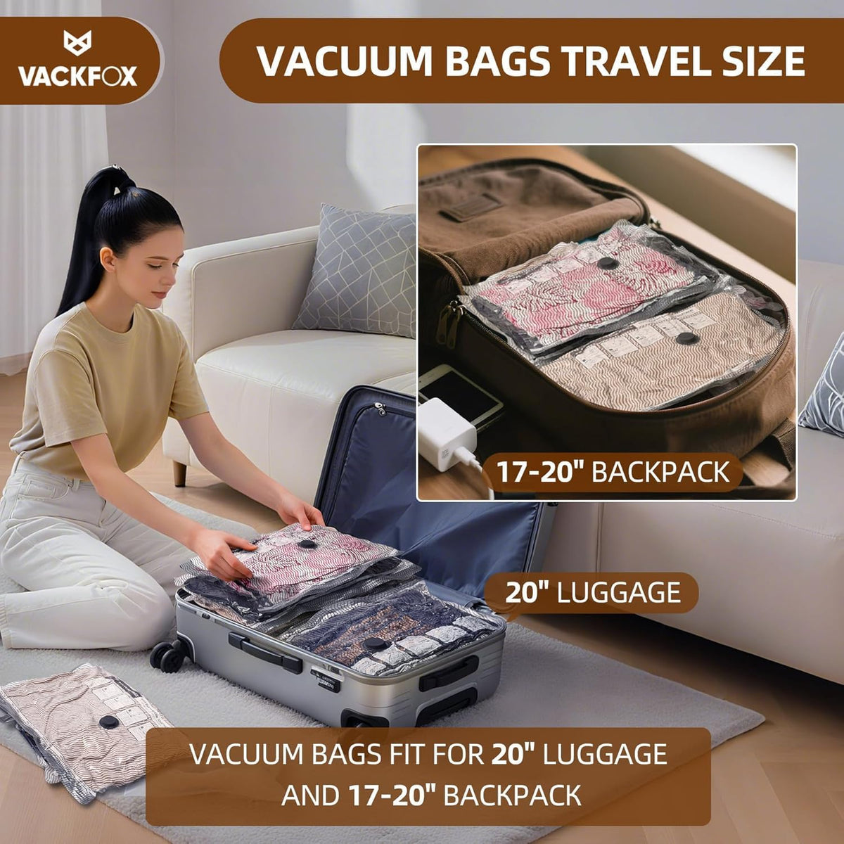 18 Pack Travel Vacuum Bags for Clothing,Compression Seal Packing Cubes for Suitcase Backpack,Vacuum Seal Bags for Clothing,Carry-on Size Space Saver Storage Bags 80% for Travel & Home(No pump)