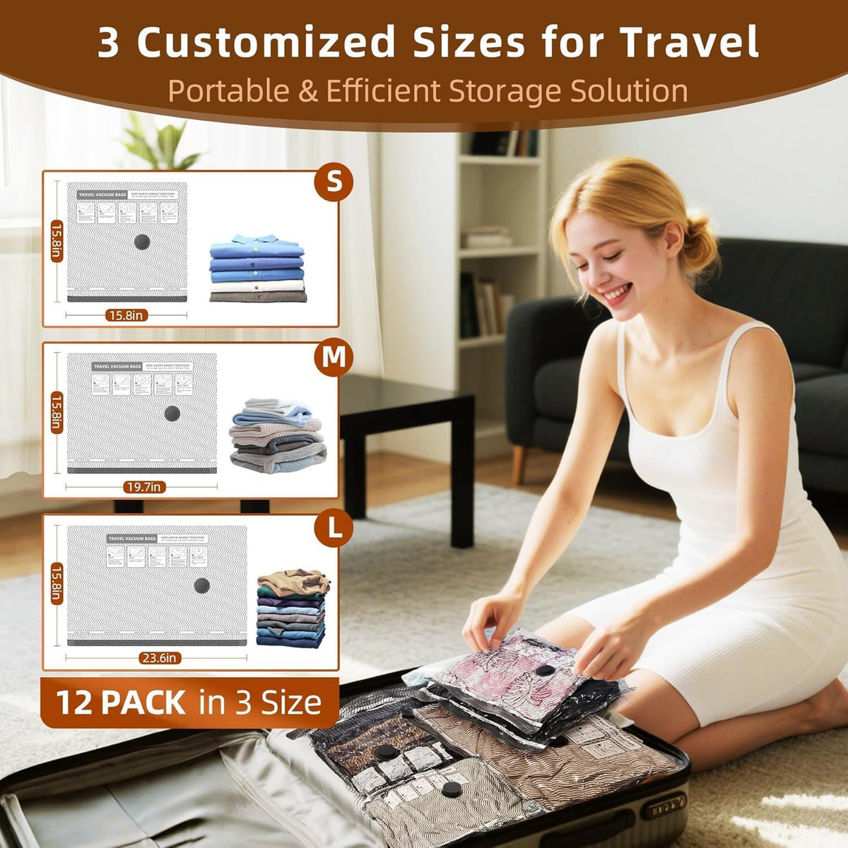 18 Pack Travel Vacuum Bags for Clothing,Compression Seal Packing Cubes for Suitcase Backpack,Vacuum Seal Bags for Clothing,Carry-on Size Space Saver Storage Bags 80% for Travel & Home(No pump)