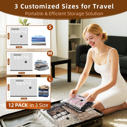 18 Pack Travel Vacuum Bags for Clothing,Compression Seal Packing Cubes for Suitcase Backpack,Vacuum Seal Bags for Clothing,Carry-on Size Space Saver Storage Bags 80% for Travel & Home(No pump)