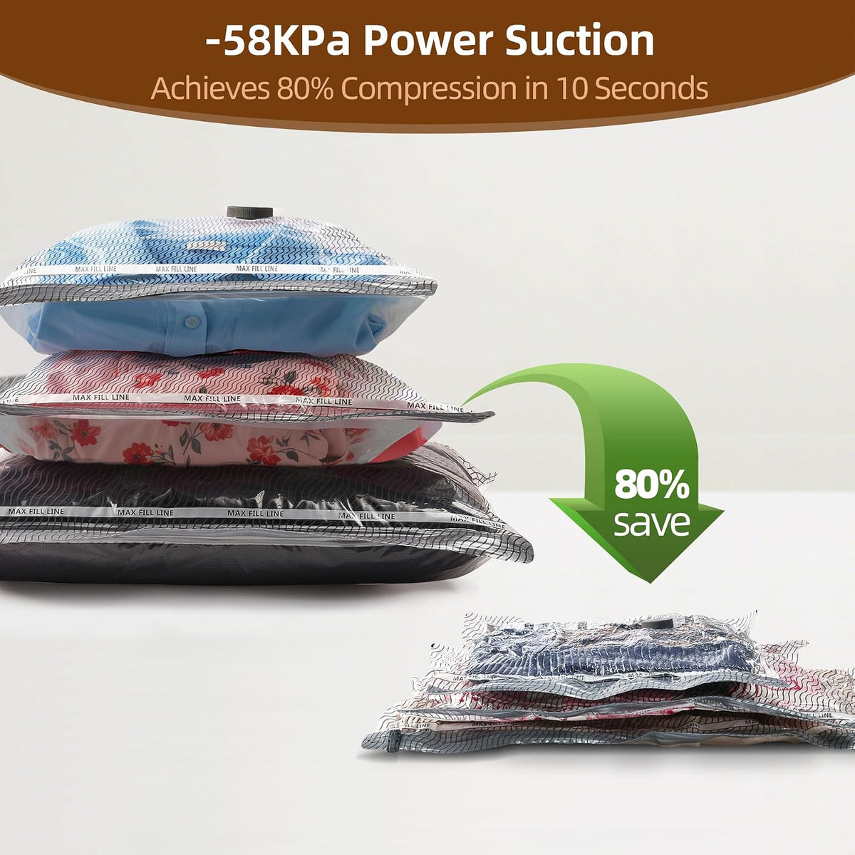 18 Pack Travel Vacuum Bags for Clothing,Compression Seal Packing Cubes for Suitcase Backpack,Vacuum Seal Bags for Clothing,Carry-on Size Space Saver Storage Bags 80% for Travel & Home(No pump)