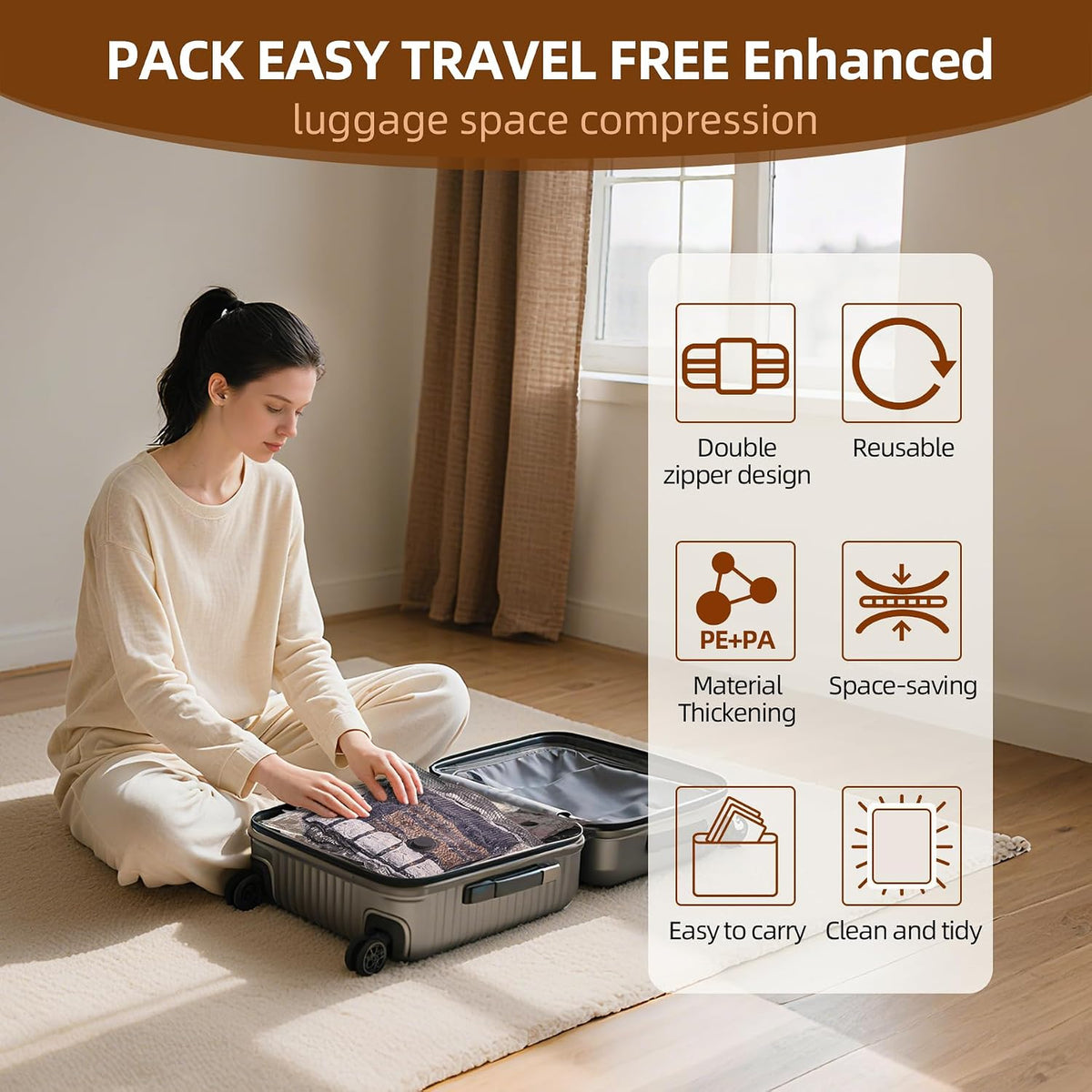 18 Pack Travel Vacuum Bags for Clothing,Compression Seal Packing Cubes for Suitcase Backpack,Vacuum Seal Bags for Clothing,Carry-on Size Space Saver Storage Bags 80% for Travel & Home(No pump)