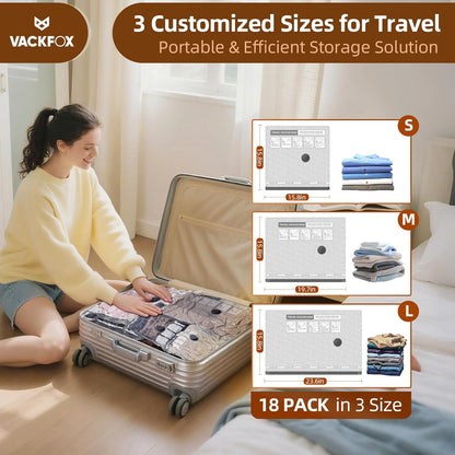18 Pack Travel Vacuum Bags for Clothing,Compression Seal Packing Cubes for Suitcase Backpack,Vacuum Seal Bags for Clothing,Carry-on Size Space Saver Storage Bags 80% for Travel & Home(No pump)