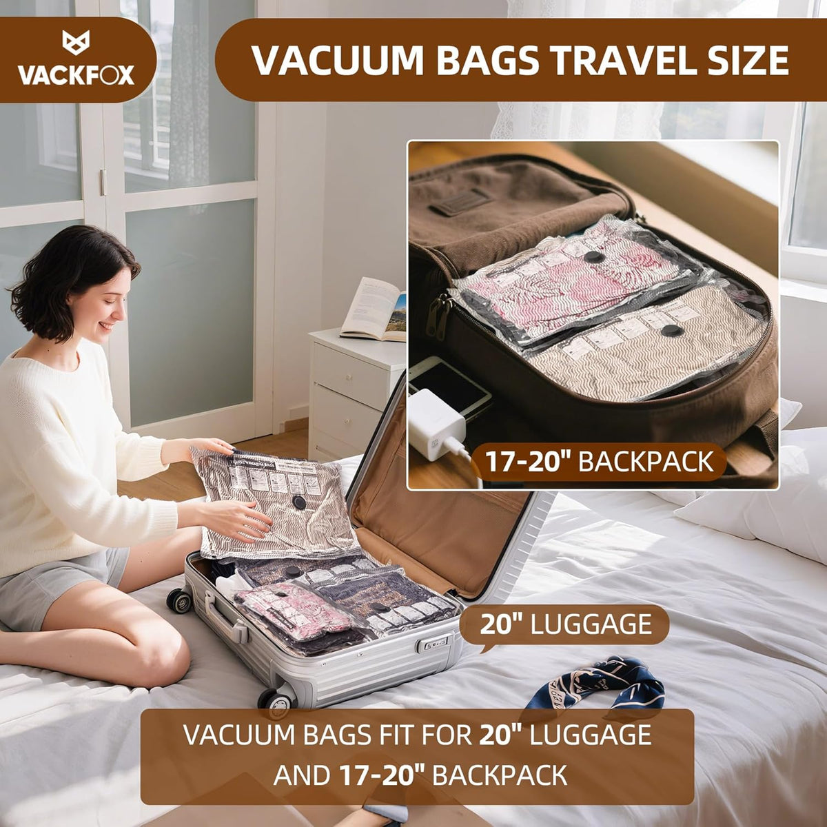 18 Pack Travel Vacuum Bags for Clothing,Compression Seal Packing Cubes for Suitcase Backpack,Vacuum Seal Bags for Clothing,Carry-on Size Space Saver Storage Bags 80% for Travel & Home(No pump)