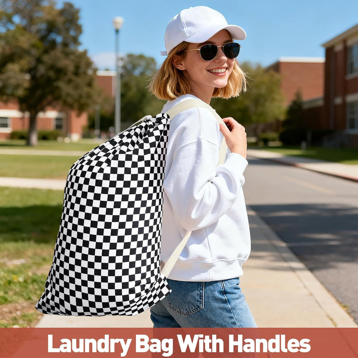 Laundry Bag, Dirty Backpack Laundry Bag For College Travel Laundromat Apartment, With Handles 29" X 18" (Blue Florals)