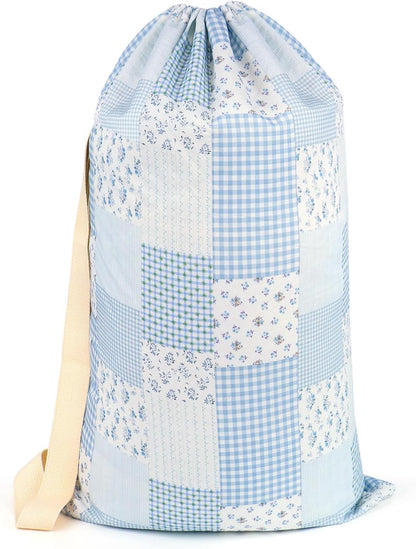 Laundry Bag, Dirty Backpack Laundry Bag For College Travel Laundromat Apartment, With Handles 29" X 18" (Blue Florals)