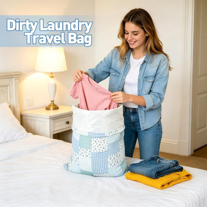 Laundry Bag, Dirty Backpack Laundry Bag For College Travel Laundromat Apartment, With Handles 29" X 18" (Blue Florals)