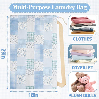 Laundry Bag, Dirty Backpack Laundry Bag For College Travel Laundromat Apartment, With Handles 29" X 18" (Blue Florals)
