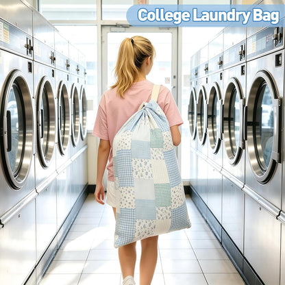 Laundry Bag, Dirty Backpack Laundry Bag For College Travel Laundromat Apartment, With Handles 29" X 18" (Blue Florals)