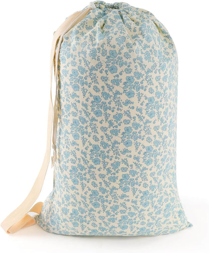 Laundry Bag, Dirty Backpack Laundry Bag For College Travel Laundromat Apartment, With Handles 29" X 18" (Blue Florals)