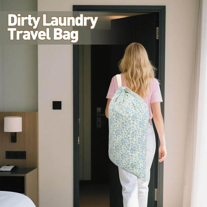 Laundry Bag, Dirty Backpack Laundry Bag For College Travel Laundromat Apartment, With Handles 29" X 18" (Blue Florals)