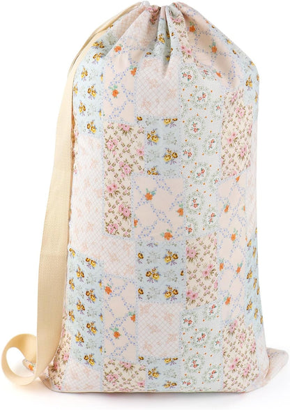 Laundry Bag, Dirty Backpack Laundry Bag For College Travel Laundromat Apartment, With Handles 29" X 18" (Blue Florals)