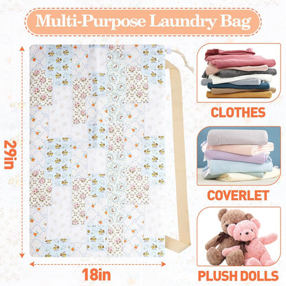 Laundry Bag, Dirty Backpack Laundry Bag For College Travel Laundromat Apartment, With Handles 29" X 18" (Blue Florals)