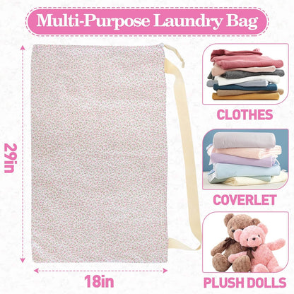 Laundry Bag, Dirty Backpack Laundry Bag For College Travel Laundromat Apartment, With Handles 29" X 18" (Blue Florals)