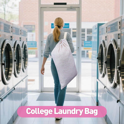 Laundry Bag, Dirty Backpack Laundry Bag For College Travel Laundromat Apartment, With Handles 29" X 18" (Blue Florals)