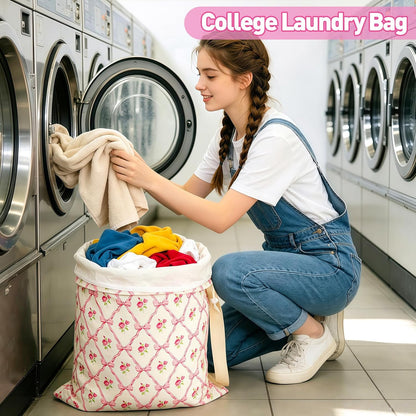 Laundry Bag, Dirty Backpack Laundry Bag For College Travel Laundromat Apartment, With Handles 29" X 18" (Blue Florals)