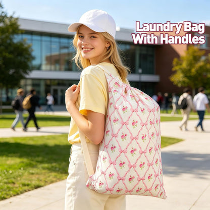 Laundry Bag, Dirty Backpack Laundry Bag For College Travel Laundromat Apartment, With Handles 29" X 18" (Blue Florals)