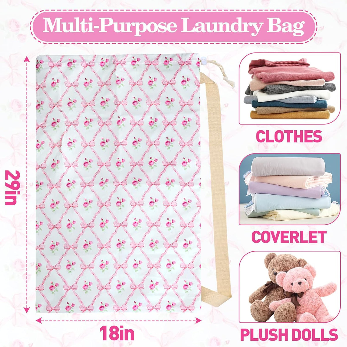 Laundry Bag, Dirty Backpack Laundry Bag For College Travel Laundromat Apartment, With Handles 29" X 18" (Blue Florals)