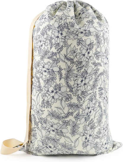 Laundry Bag, Dirty Backpack Laundry Bag For College Travel Laundromat Apartment, With Handles 29" X 18" (Blue Florals)