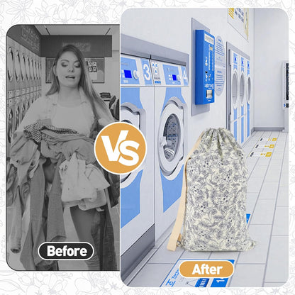 Laundry Bag, Dirty Backpack Laundry Bag For College Travel Laundromat Apartment, With Handles 29" X 18" (Blue Florals)