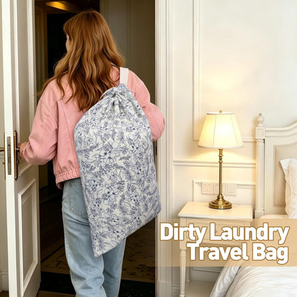 Laundry Bag, Dirty Backpack Laundry Bag For College Travel Laundromat Apartment, With Handles 29" X 18" (Blue Florals)