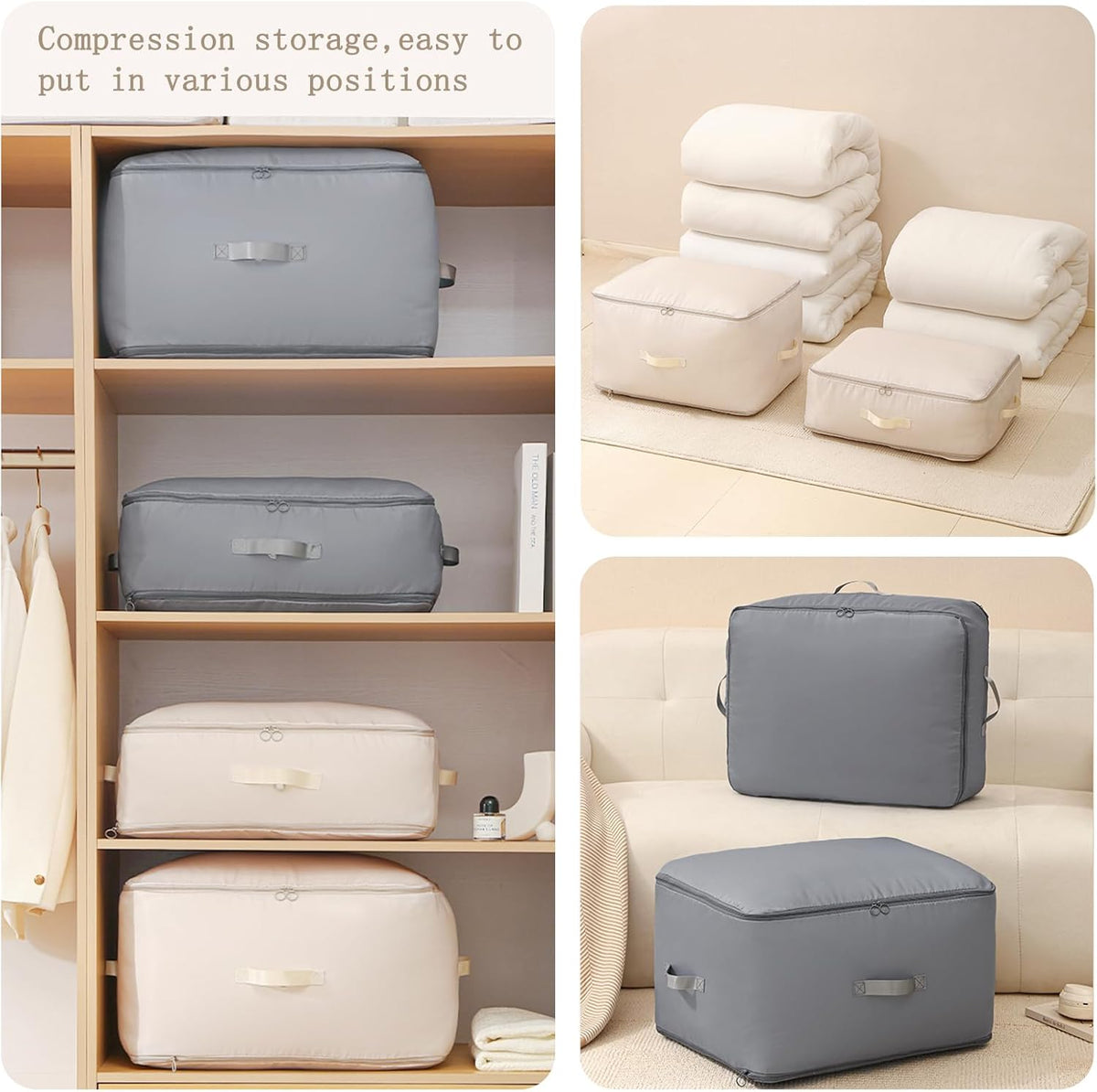 3 PCS Ultra Space Saving Self Compression Organizer, 2025 NEW Comforter Storage Bags, Heavy Duty Moving Bags, Washable Compression Bags for Storage Comforter Blanket, Clothes,Closet, Bedding